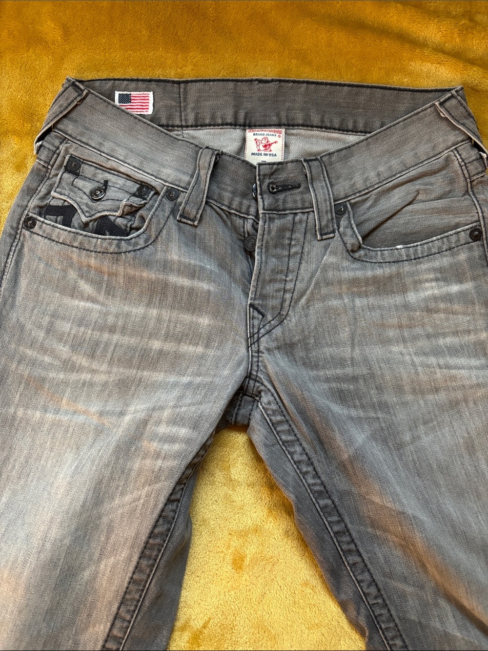 True Religion Men's Slim Straight Gray Washed Jeans